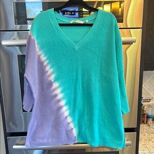 NWOT Soft Surroundings‎ V-Neck Sweater - Teal and Purple
